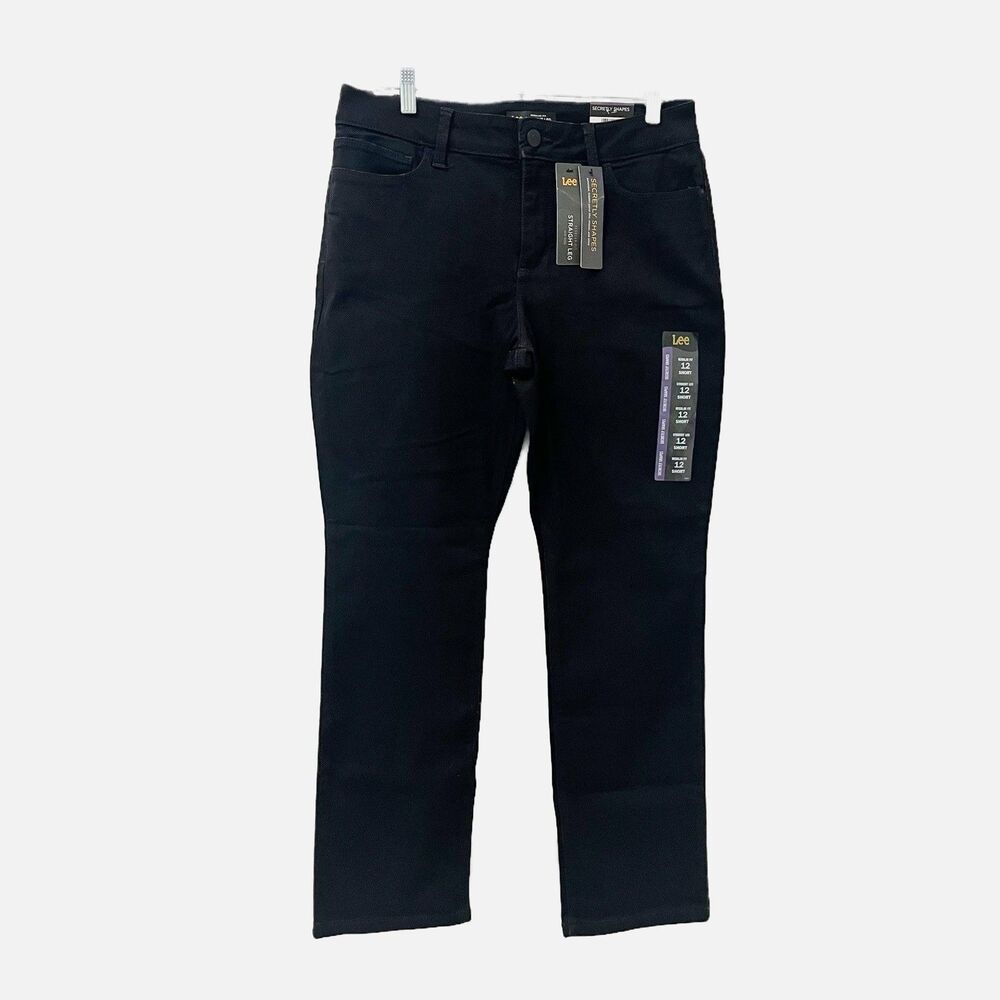 Lee Secretly Shapes Straight Leg Black Denim Jeans Size 12 Short NWT